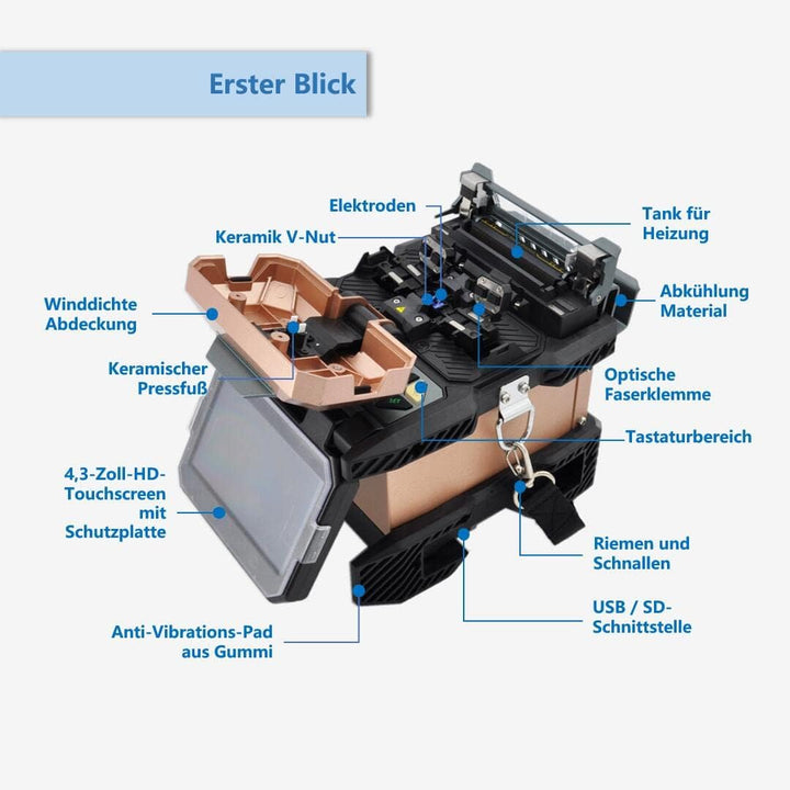 QIIRUN Glasfaser Spleissgerät Fusion Splicer, LWL Spleissgerät mit 4,3-Zoll-Touchscreen, Glasfaser-S