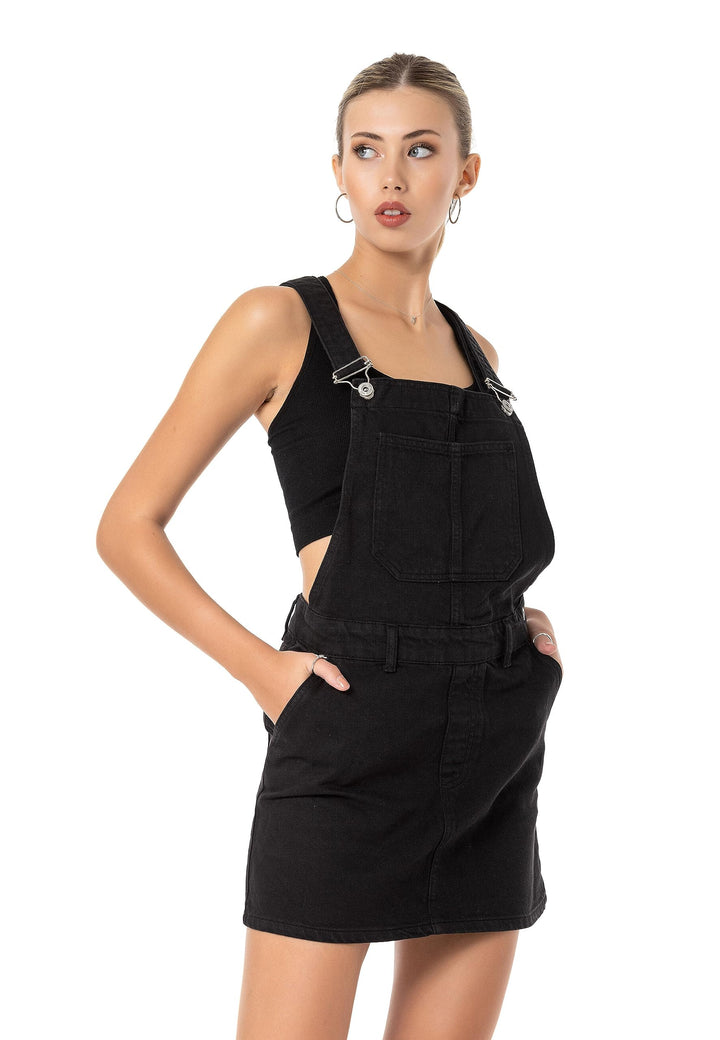 Red Bridge Damen Jeansrock kurzer Rock Overall Latzhose XL Schwarz, XL Schwarz