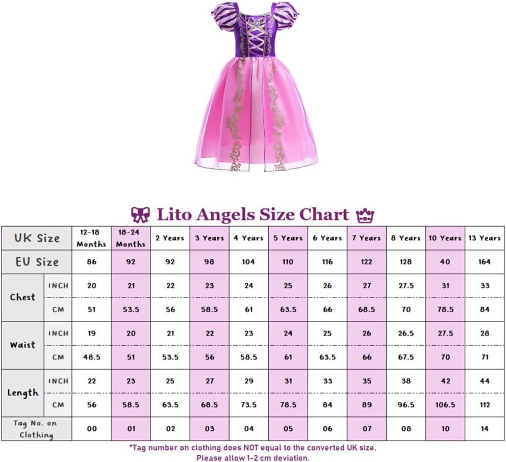 Lito Angels Prinzessin Rapunzel Kostüm Kleid für Mädchen Kinder, Halloween Karneval Party Verkleidun
