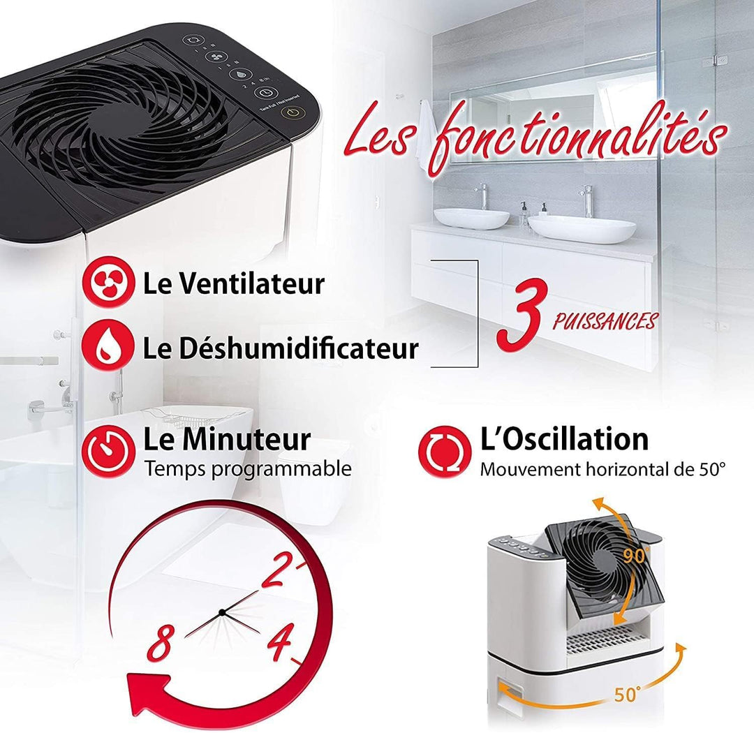 Woozoo, Tragbarer 2-in-1 Luftentfeuchter & oszillierender Ventilator, 21m², 590W, Wassertank 2.5L, T