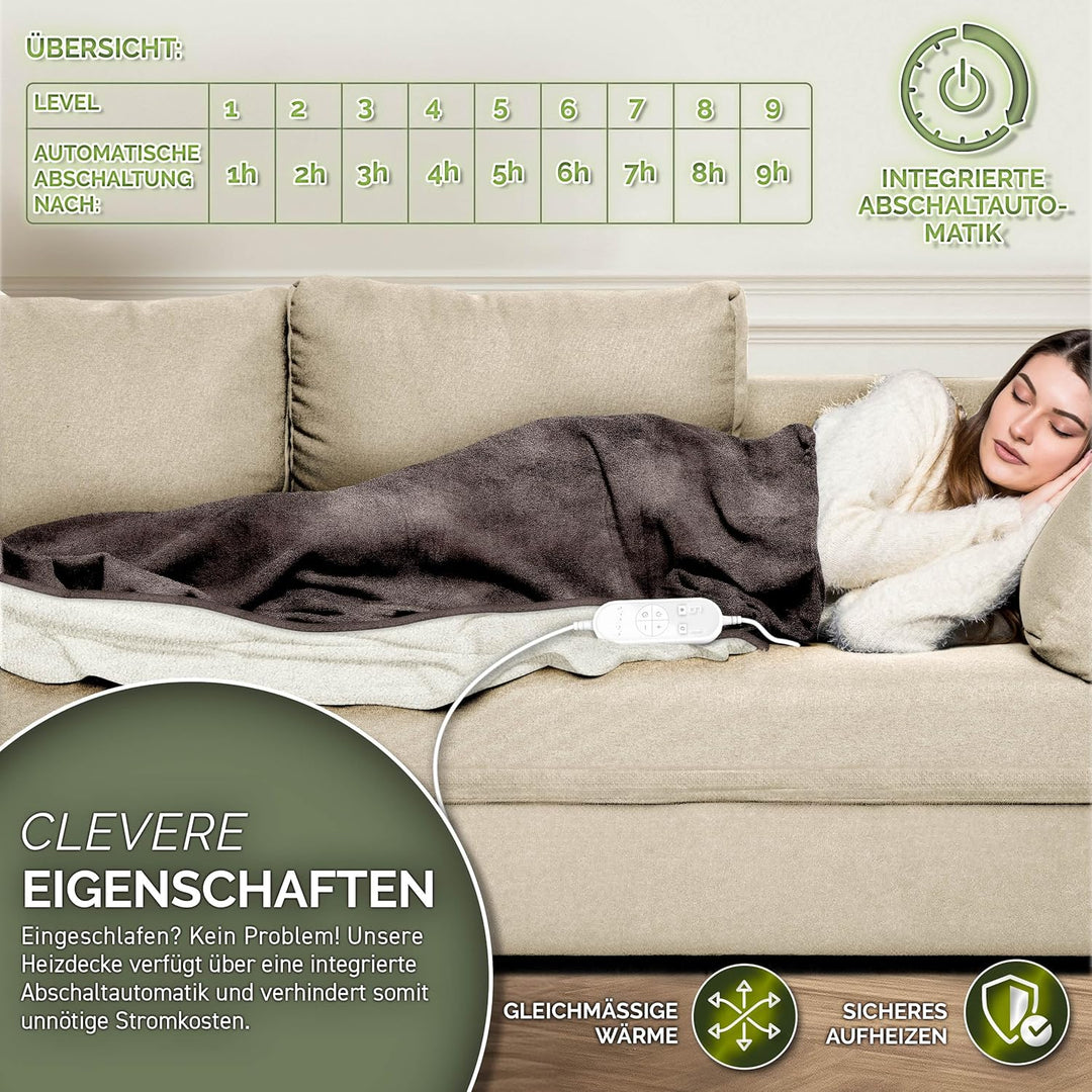 Heizdecke mit Abschaltautomatik 160 x 120 cm | Elektrische Wärmedecke mit 9 Temperaturstufen | Kusch