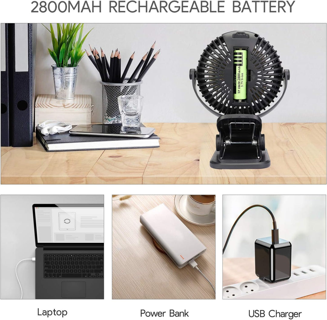 Mini USB Ventilator, Tragbarer Clip Tischventilator mit 3000mAh Wiederaufladbare Batterie, 3 Geschwi