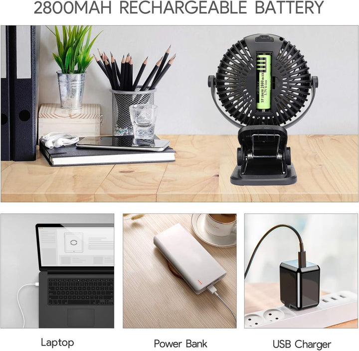 Mini USB Ventilator, Tragbarer Clip Tischventilator mit 3000mAh Wiederaufladbare Batterie, 3 Geschwi