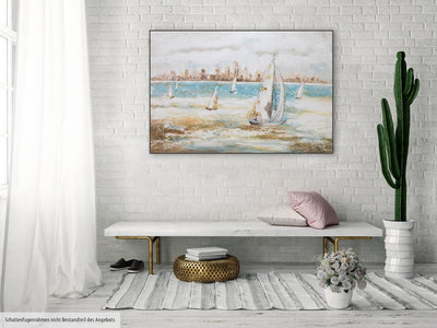 KunstLoft Leinwandbild | 100% HANDGEMALT | 120x80cm | Gemälde 'Sailor's Race' | Schiffe & Boote | Bl