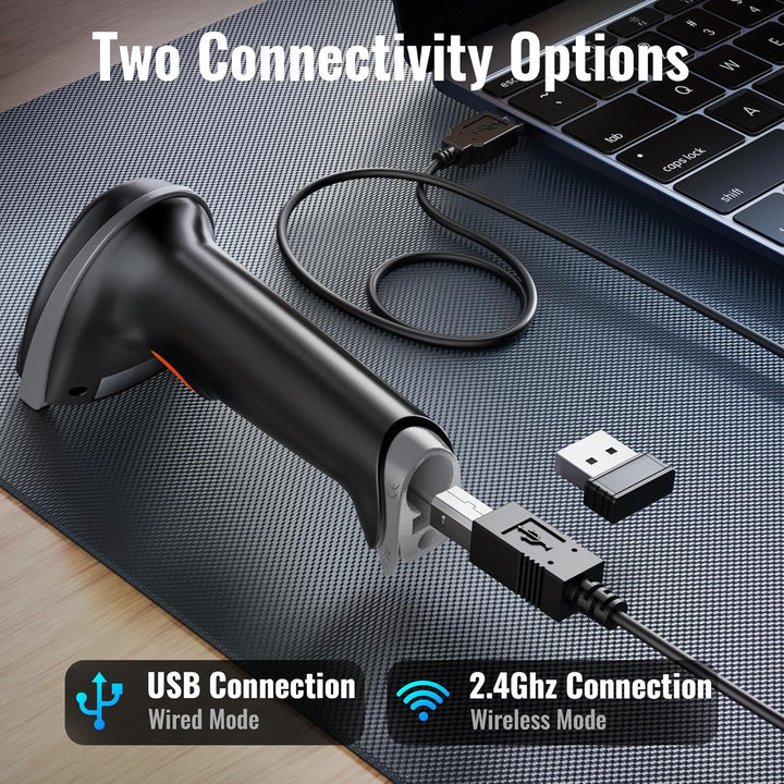 Tera Kabelloser Barcodescanner Handheld 1D Laser Wireless und USB Wired mit Akkustandsanzeige, Extra