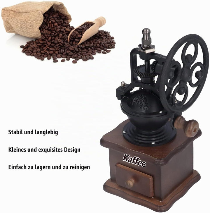 Kaffeemühle Manuelle mit rad, Retro Manuelle Mühle Handschleifer Handkurbel Kaffeemühle mit Schublad