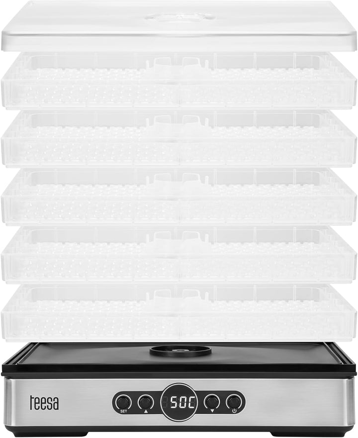Teesa Pilztrockner Gemüse Obst Leistung 400W 5 Klar Sit LCD Display Thermokreislauf Temperaturregelu