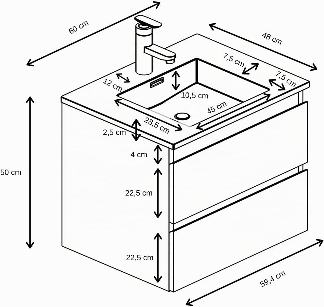 Badplaats B.V. Badezimmer Badmöbel Set Angela 60cm - Eiche - Unterschrank Schrank Waschbecken Wascht