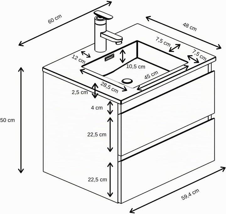 Badplaats B.V. Badezimmer Badmöbel Set Angela 60cm - Eiche - Unterschrank Schrank Waschbecken Wascht