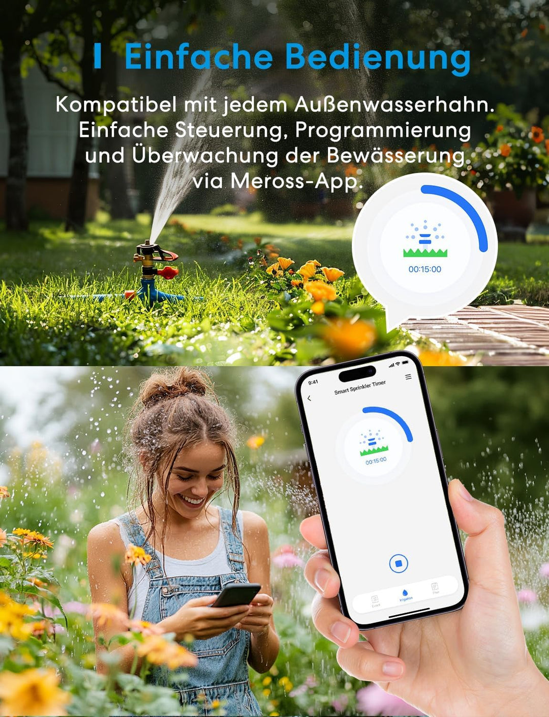 Meross Bewässerungscomputer WLAN | Hub MSH450/MSH400 Erforderlich | Automatische Bewässerung - APP S