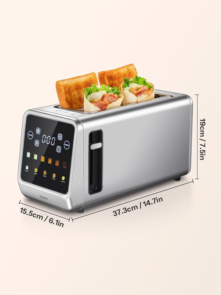 Toaster Langschlitz Edelstahl mit Smart Touchscreen & Memory-Funktion, Toaster 4 Scheiben mit 6 Bräu