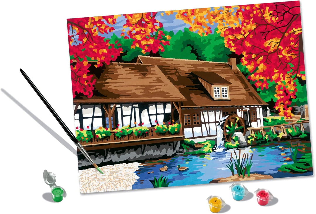 Ravensburger CreArt 23546 - Mühle am Blautopf - Malen nach Zahlen Erwachsene, DIY Malset mit Pinsel