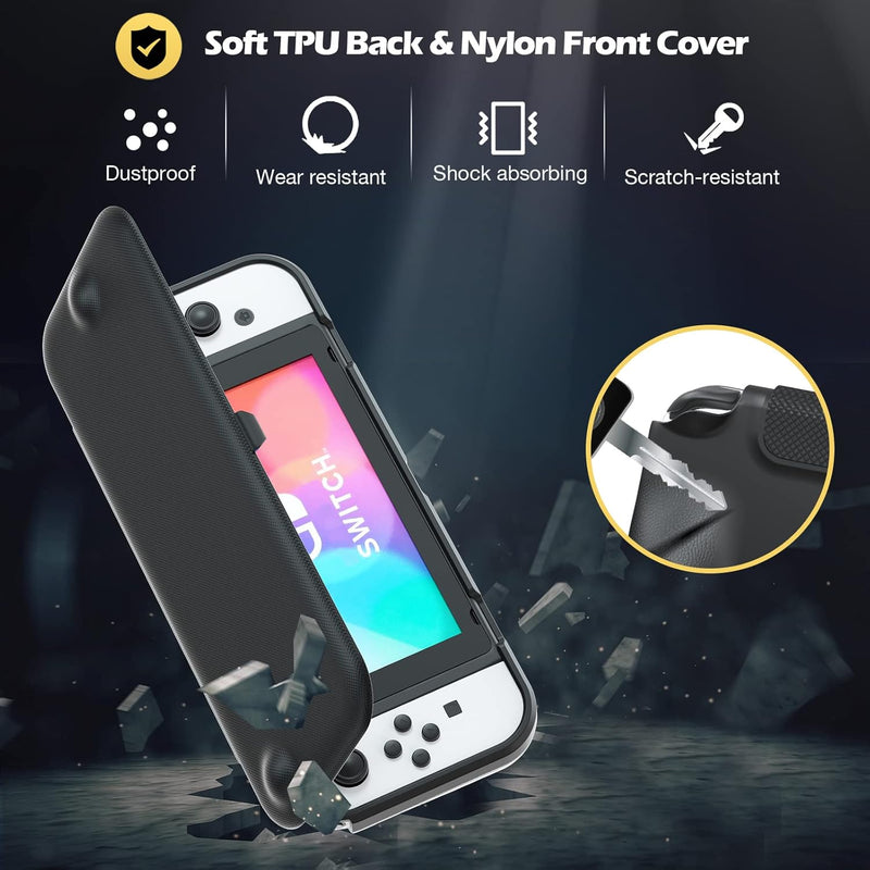 ProCase Klapp Schutzhülle + (2 Stück) Displayschutz für Nintendo Switch (OLED Modell) Weich dünn TPU