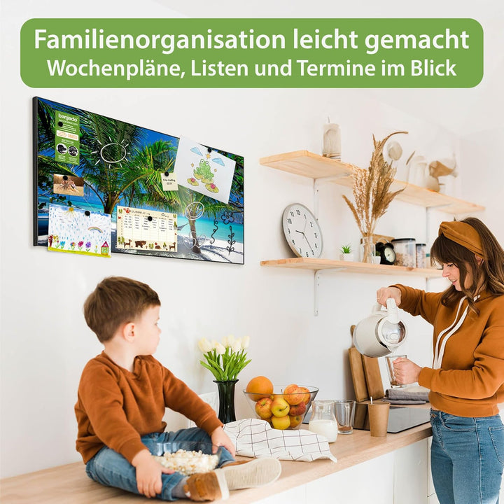 banjado Magnettafel schwarz 78 x 37cm / Magnetwand Metall/Magnetpinnwand als Memoboard/Pinnwand Magn