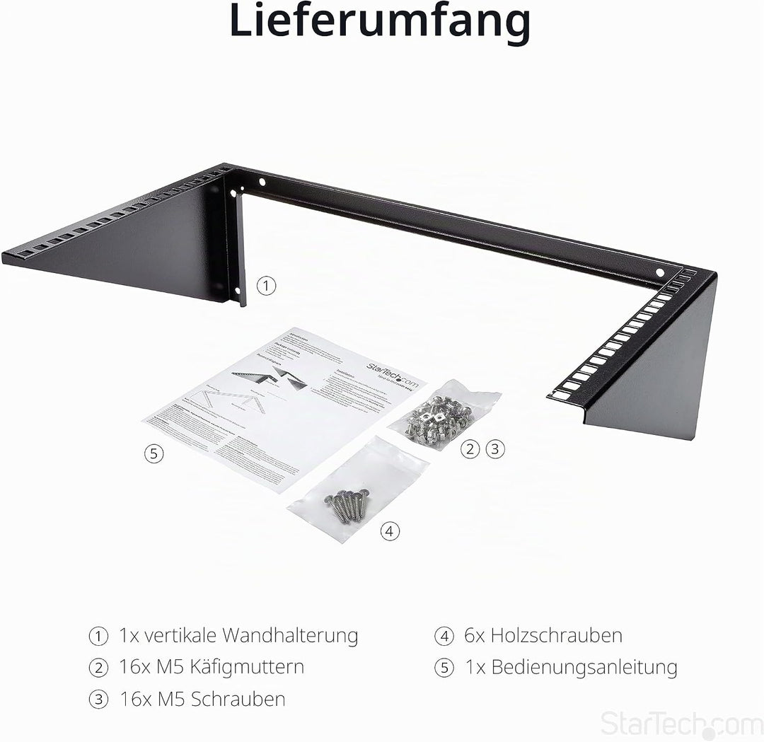 StarTech.com 6HE Wandmontage Halterung für Patch Panele - 19 Zoll - Stahl - Vertikale Montagehalteru