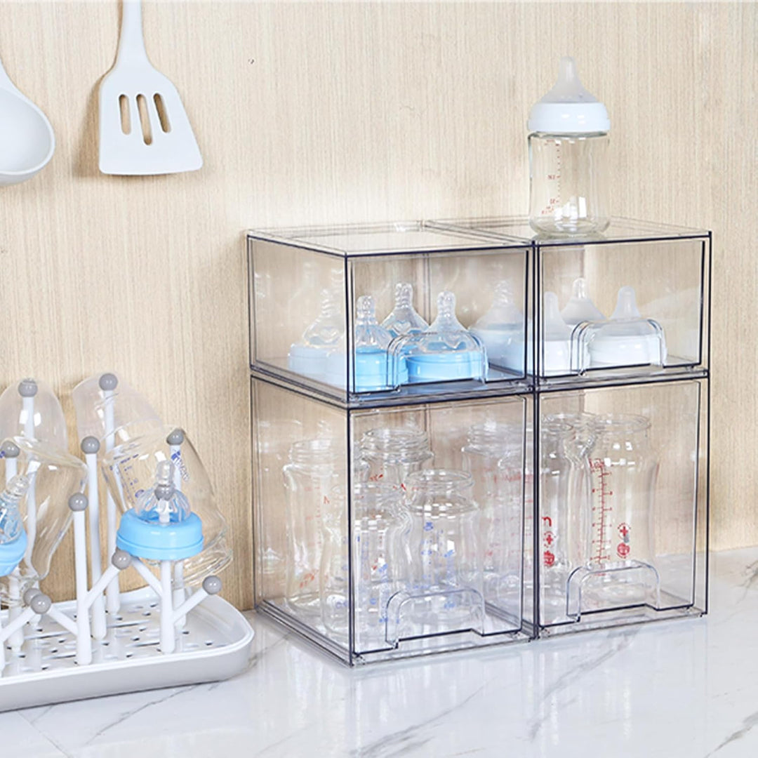 Vtopmart 2 Pack Stackable Storage Drawers, 19 cm hoch Transparent 2 Pack (Hoch*2), Transparent 2 Pac
