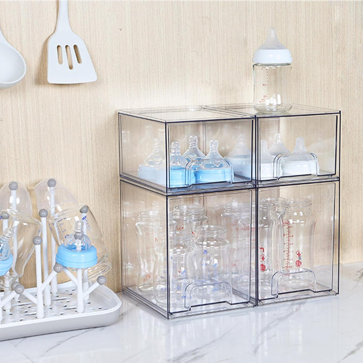 Vtopmart 2 Pack Stackable Storage Drawers, 19 cm hoch Transparent 2 Pack (Hoch*2), Transparent 2 Pac
