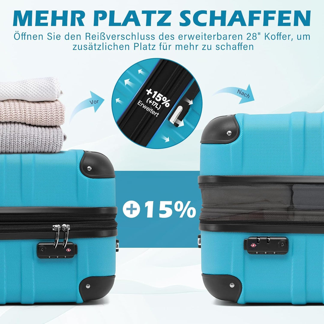 COOLIFE Hartschalen-Koffer Rollkoffer Reisekoffer Vergrösserbares Gepäck (Nur Grosser Koffer Erweite