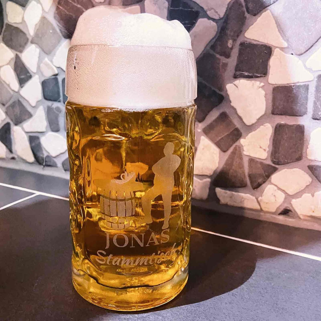 Isar Masskrug 1,0 Liter mit Gravur, 1 Stück, Personalisierter Bierkrug mit Motiv & Namen, Spülmaschi