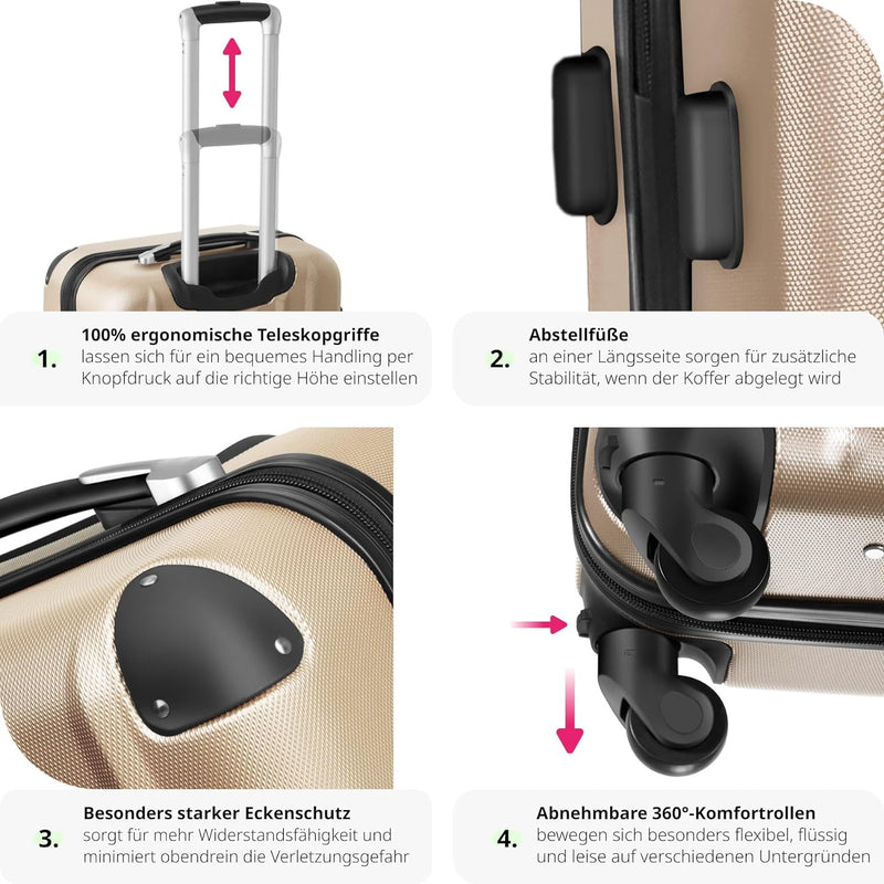 tectake 3 tlg Reisekoffer Set, Hartschalenkoffer Set, Trolley Kofferset, ABS Hartschalen Reisekoffer