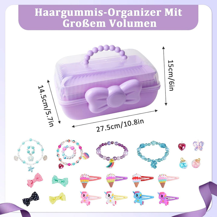 3 Etagen Schmuckbox Kinder, Haarschmuck Aufbewahrung Lila mit transparentem Deckel, 180 Grad Öffnung