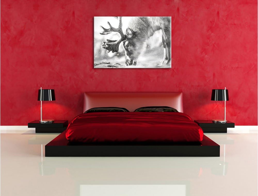 Pixxprint süsses Rentier beim Essen Kunst Kohle Effekt, Format: 100x70 auf Leinwand, 100x70