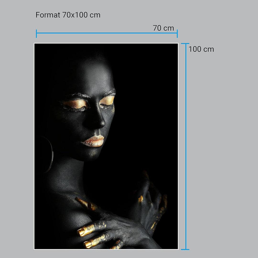 wandmotiv24 Poster als Wanddeko, Grösse 100x70cm, Gold Collection, Frau in Schwarz, goldene Highligh