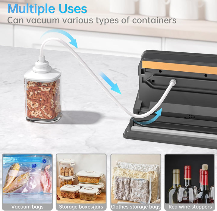 5-in-1 Vakuumiergerät mit Schneidefunktion | 85Kpa Vakuumierer für Fleisch, Gemüse & Kühlung | Mit D