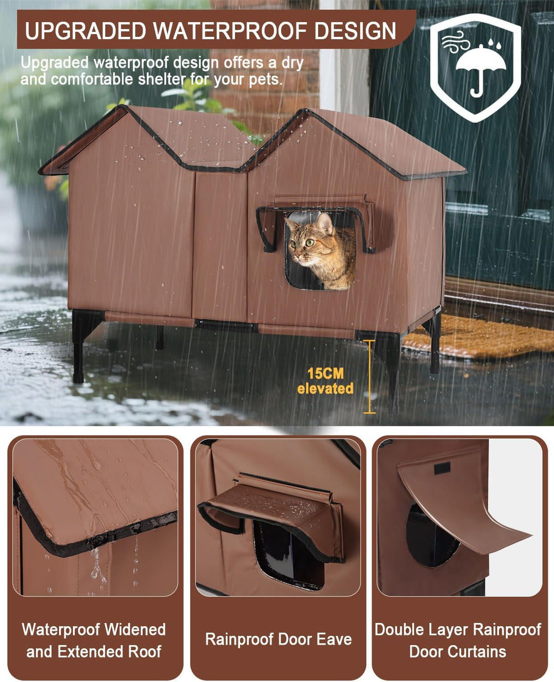Outdoor Katzenhaus, Extra Large wasserdichtes Katzengehege mit erhöhter Basis, isoliertes Haustierha