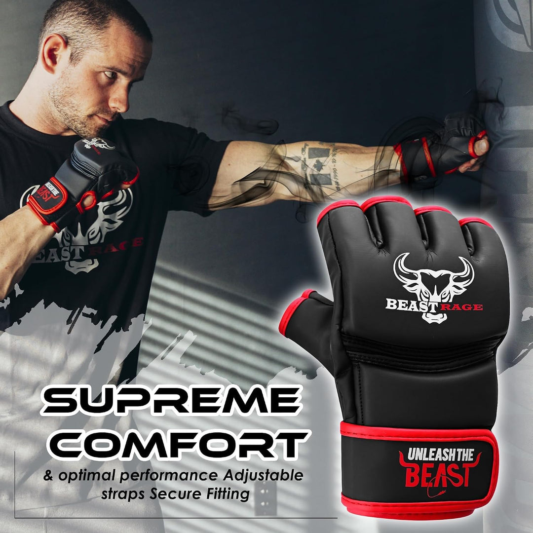 BEASTRAGE MMA Handschuhe für Männer und Frauen,Martial Arts Mitts Grappling Sparring,Ventilated Palm