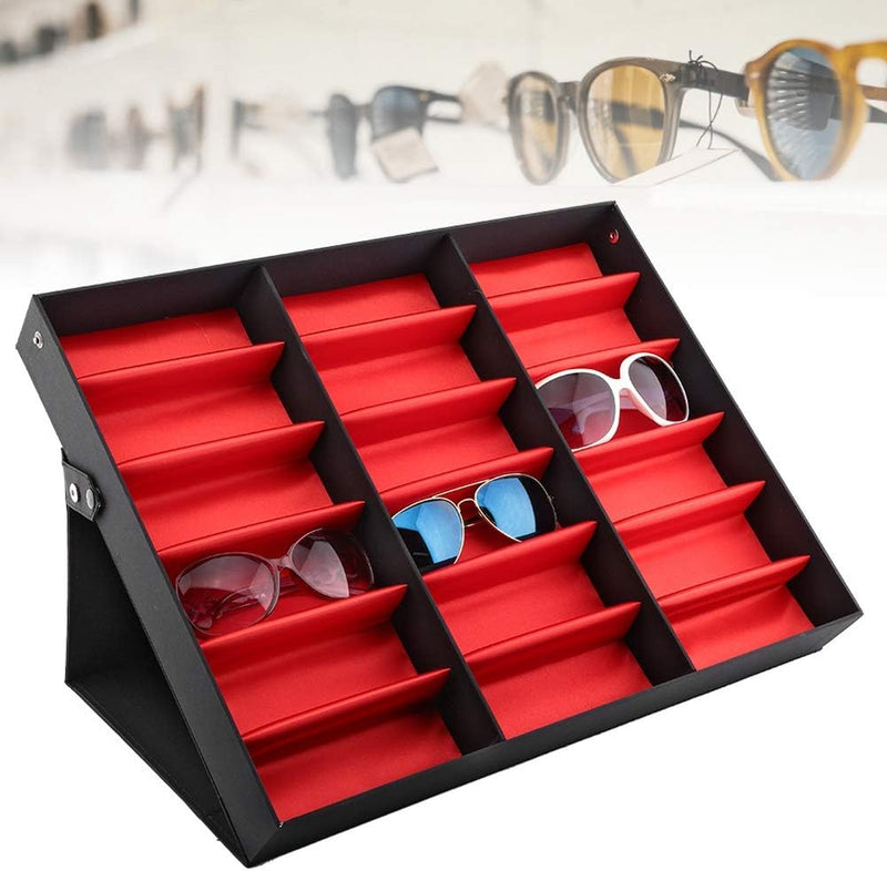 Dioche Brillenetui, Uhren-Organizer, 18 Fächer, Sonnenbrillen-Aufbewahrungsbox, mit Metallknöpfen, m
