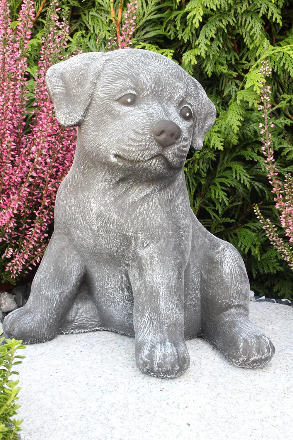 STEINFIGUREN SPICKER Steinfigur Hund sitzend 173/1, Gartenfigur Steinguss Tierfigur Basaltgrau