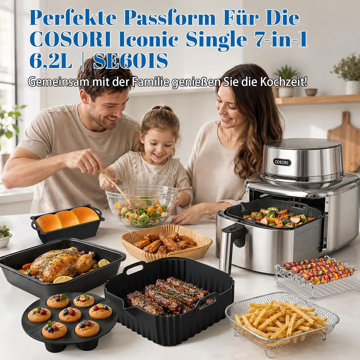 Airfryer Zubehör - Heissluftfritteuse Zubehör für COSORI Iconic Single 6,2L | SE601S, Silikonform He