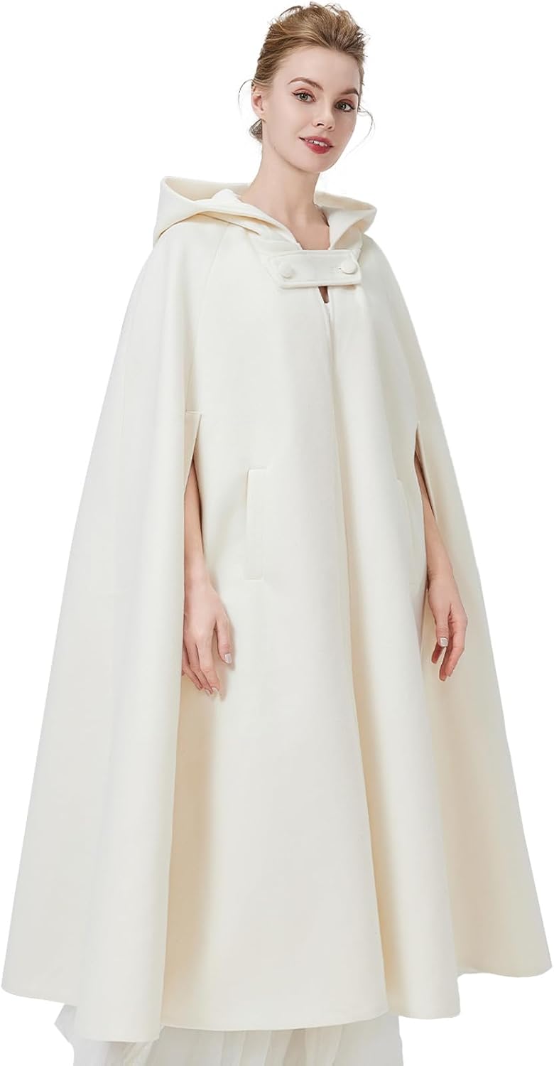 BEAUTELICATE Umhang mit Kapuze Mantel Wollmischung Damen Poncho Cape Lose Trenchcoat Outwear Hochzei