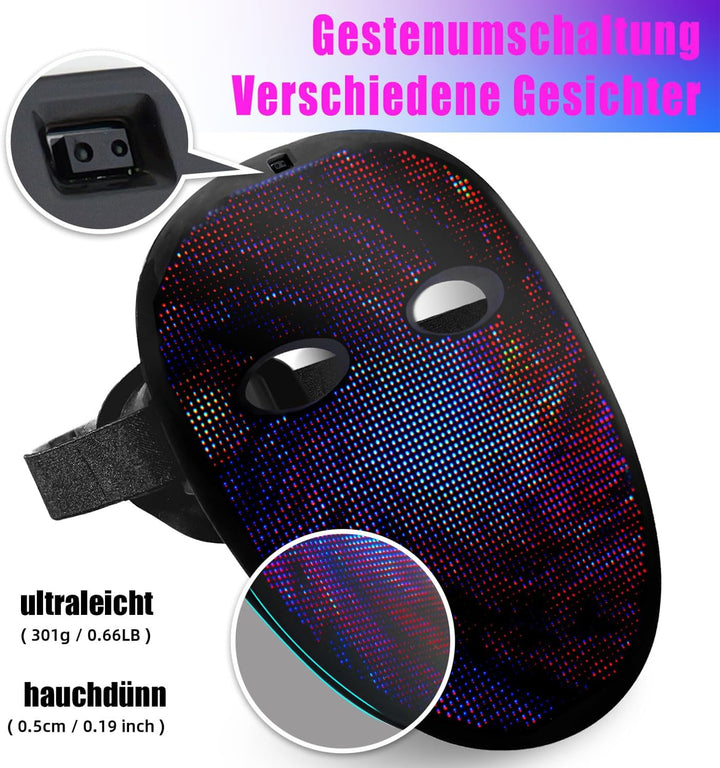 megoo Led Maske mit Bluetooth Programmierbar,Led Masken mit Gestenerkennung,Led Leuchtende Maske für