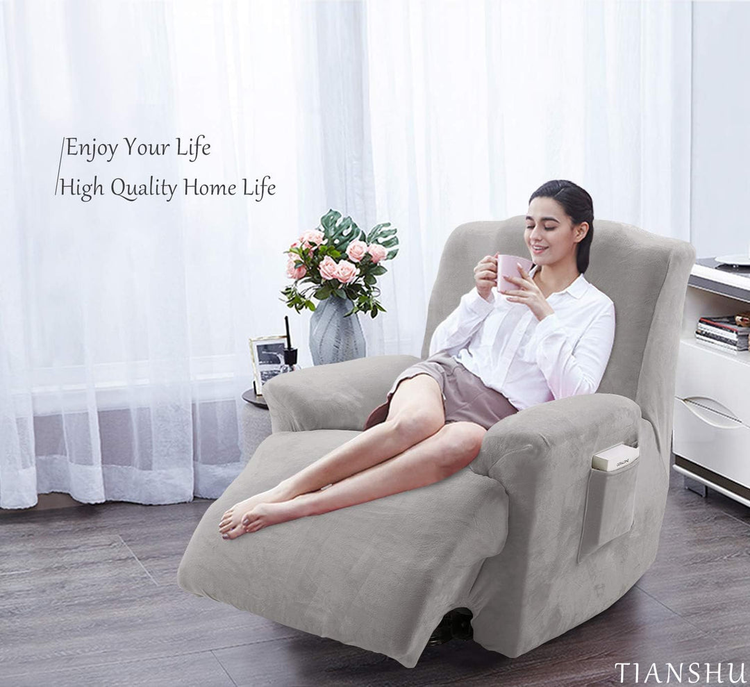 TIANSHU Samt Ruhesessel bezüge, Stretch Sesselschoner Elastisch Plush Couchbezug stilvolle Luxus-Möb