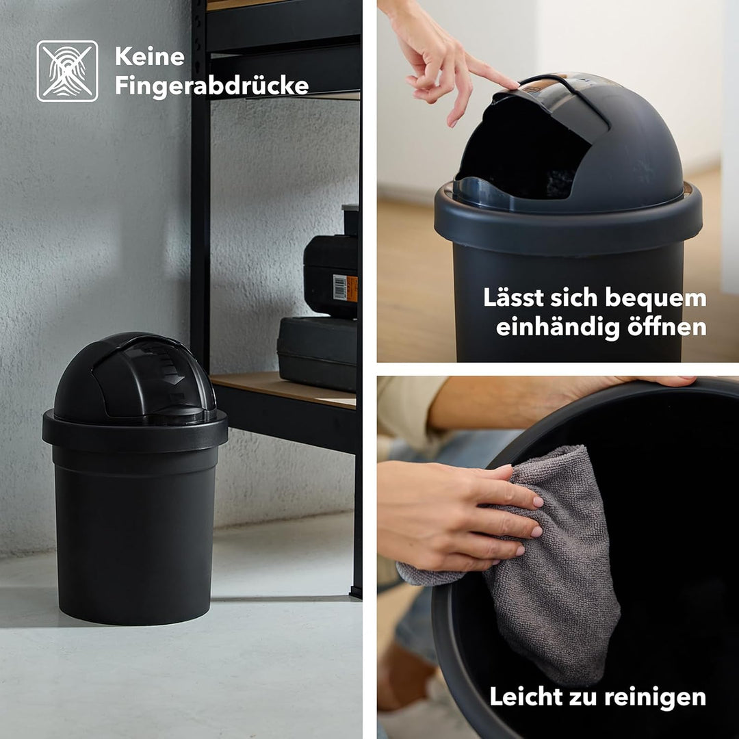 Rotho Roll Bob runder Mülleimer mit Deckel 10l, Kunststoff, schwarz, 10 l (26,5 x 26,5 x 39,5 cm) 10