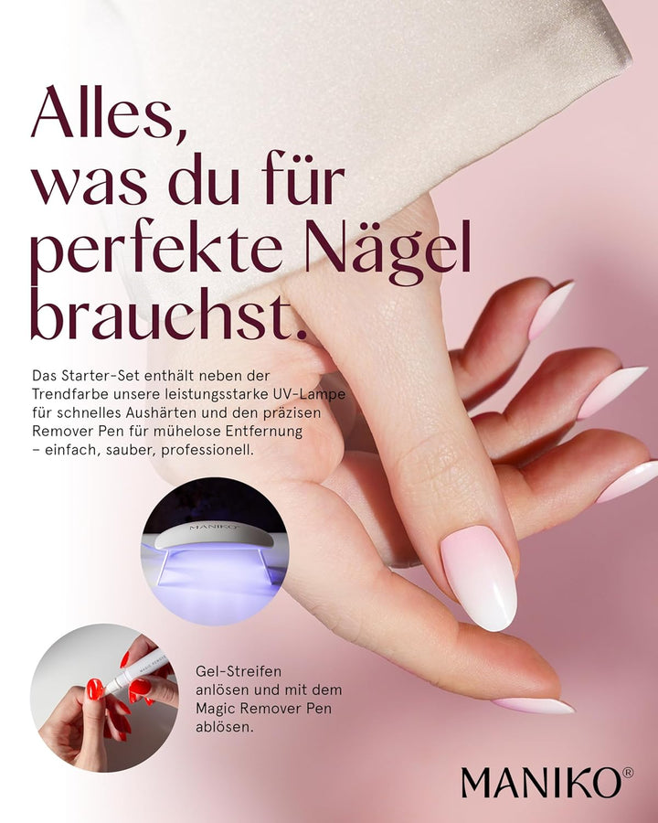 Maniko UV Gel Strip Komplettset Rose Babyboomer (Rosa Weiss) – UV Nagelsticker mit UV Lampe &amp; Remove