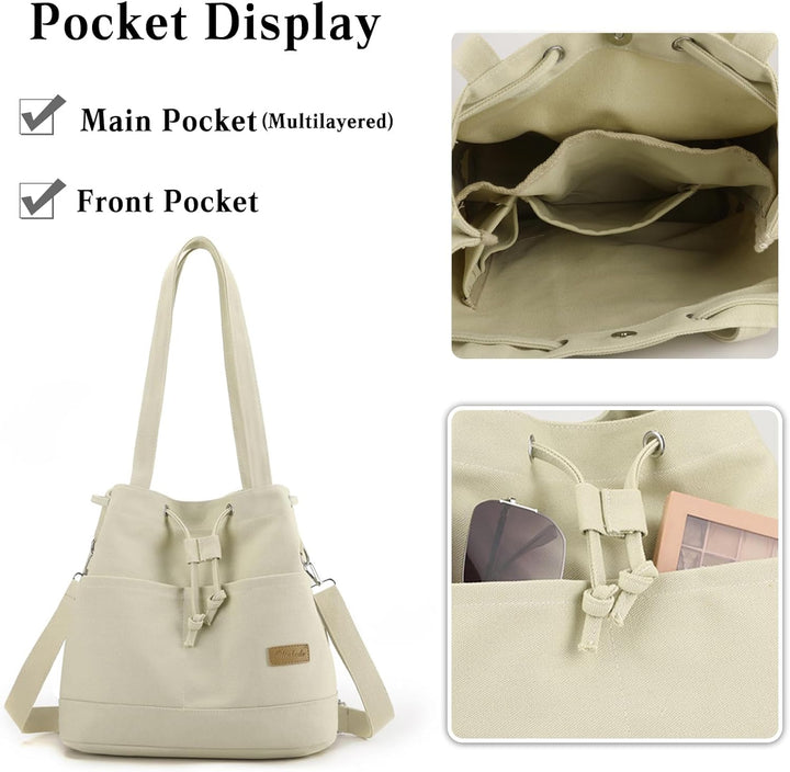 CORIOS Damen Eimer Taschen Kordelzug Handtasche Canvas Schultertasche Grosse Kapazität Umhängetasche