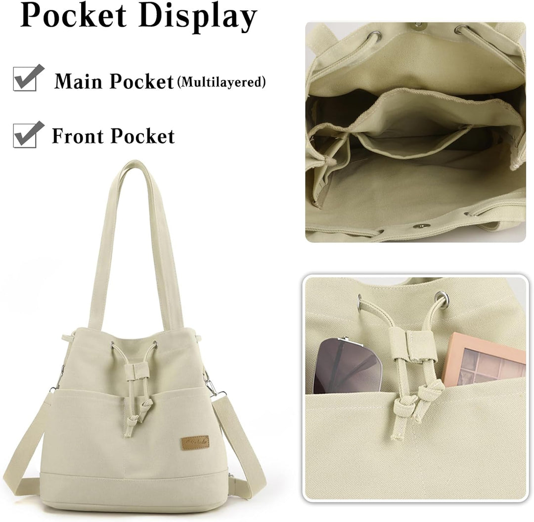 CORIOS Damen Eimer Taschen Kordelzug Handtasche Canvas Schultertasche Grosse Kapazität Umhängetasche