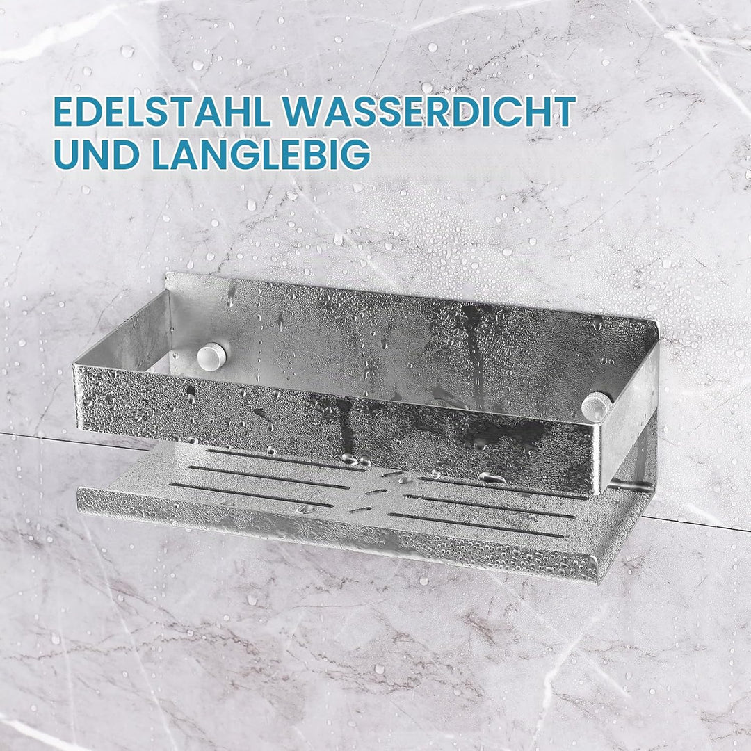 EXLECO 2x23CM Duschablage Ohne Bohren Duschregal Wand Edelstahl Badregal mit 8 Haken Duschkorb zum B