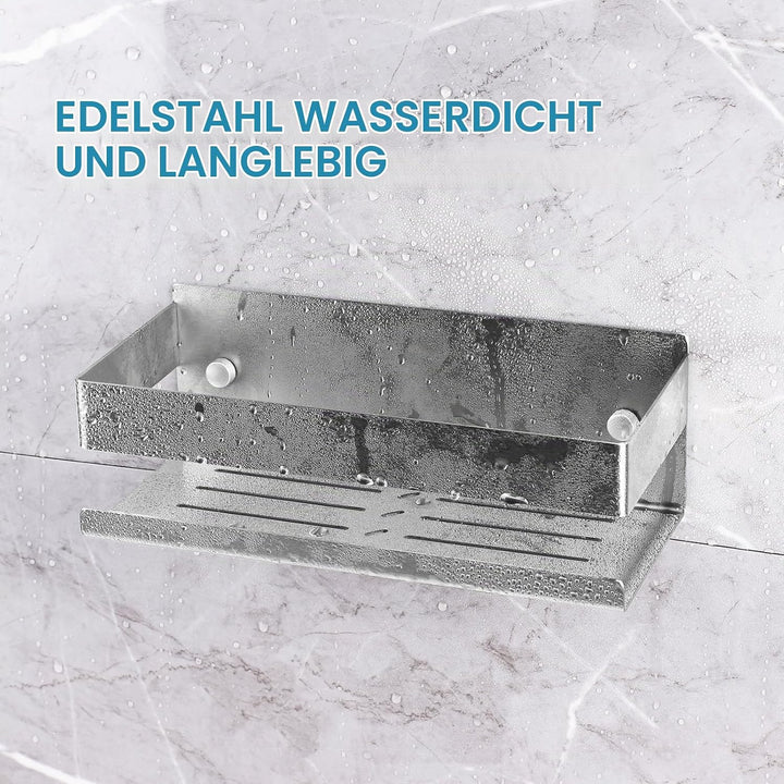 EXLECO 2x23CM Duschablage Ohne Bohren Duschregal Wand Edelstahl Badregal mit 8 Haken Duschkorb zum B
