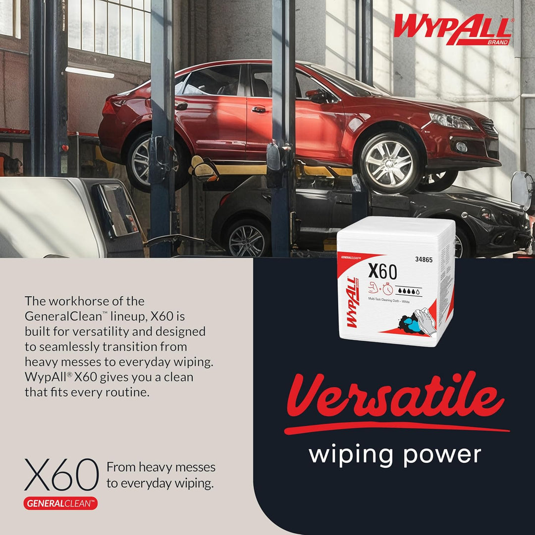 WYPALL* X60 1/4-gefaltete Tücher 6034 – 12 Packungen mit jeweils 76 viertelgefalteten, weissen Tüche