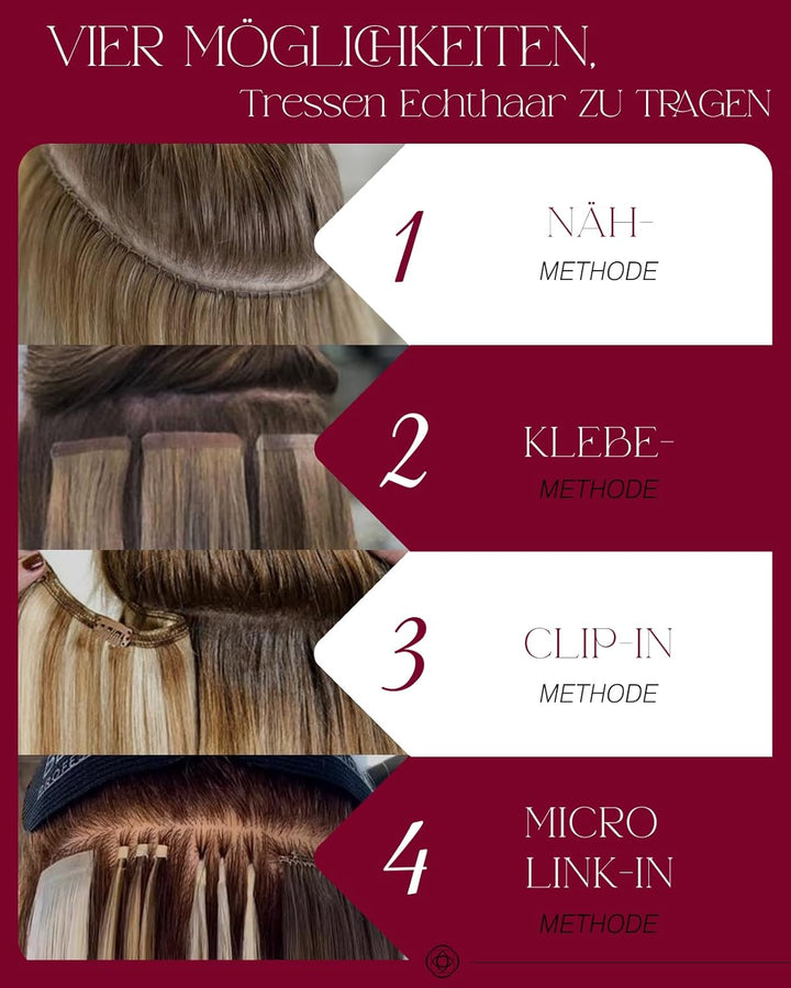 Moresoo Echthaar Tressen zum Einnähen Ombre Menschliches Haar Remy Echthaar Extensions Tressen Balay