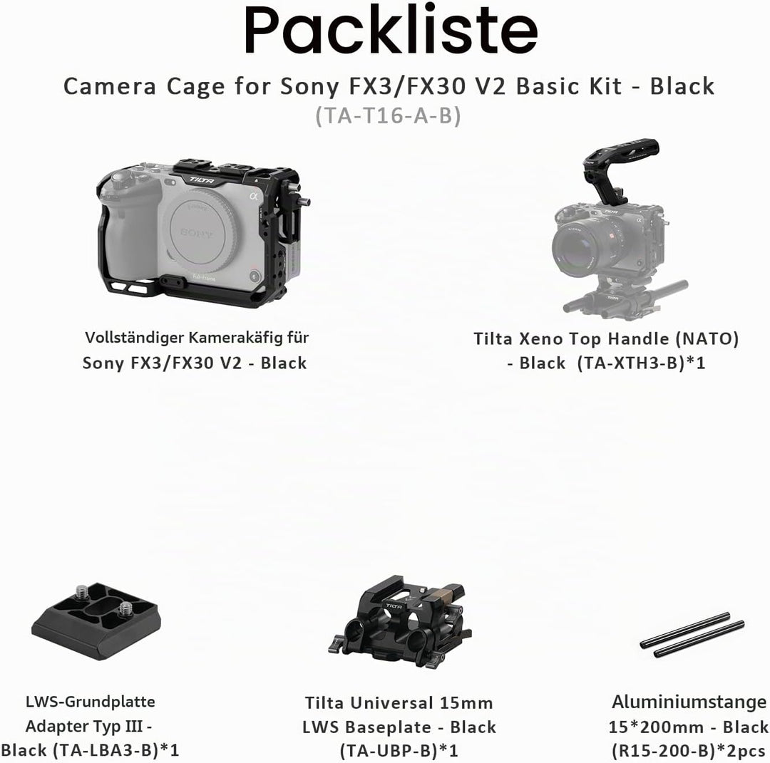 Tilta FX3 FX30 Cage, komplettes Kameragehäuse kompatibel mit Sony FX3/FX30 Basic Kit mit HDMI Kabelk