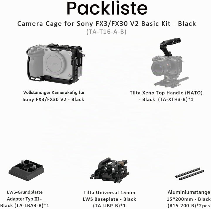 Tilta FX3 FX30 Cage, komplettes Kameragehäuse kompatibel mit Sony FX3/FX30 Basic Kit mit HDMI Kabelk