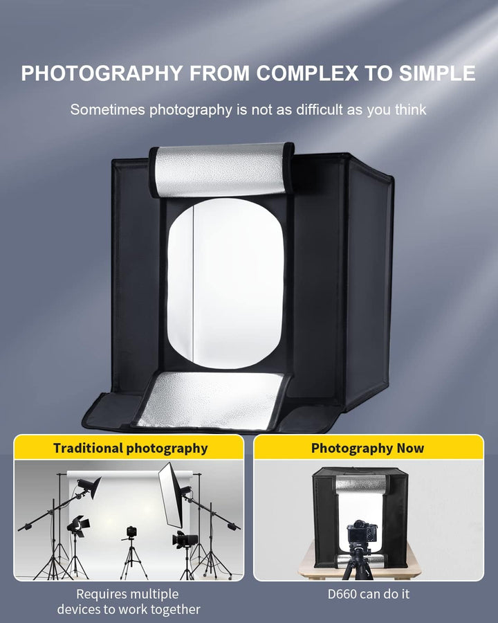 RALENO® Fotostudio Set 63 x 57 x 57 cm professionelle superhelle Fotobox mit 65 W / 5500 K / 92 CRI