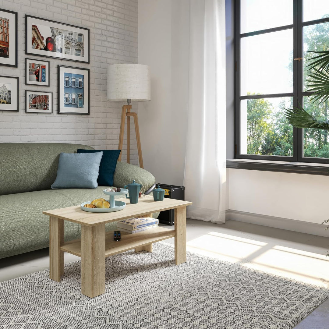 KOMTO Couchtisch Sonoma Eiche Vienna - Wohnzimmertisch Modern Couchtisch Holz 90 x 50 x 43 cm Tisch