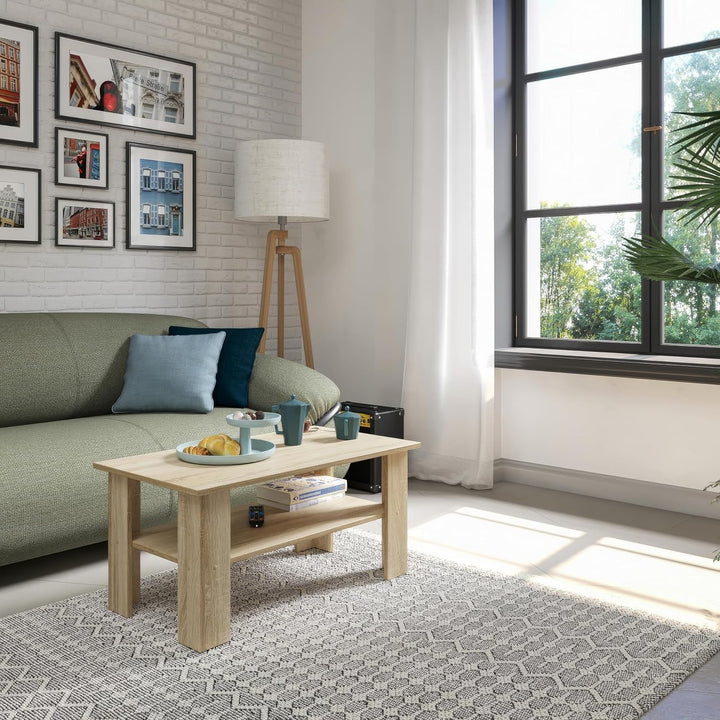 KOMTO Couchtisch Sonoma Eiche Vienna - Wohnzimmertisch Modern Couchtisch Holz 90 x 50 x 43 cm Tisch