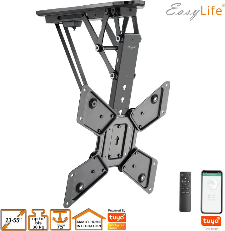 EasyLife TV Deckenhalterung für Fernseher elektrisch schwenkbar + Smart Home Integration, VESA Halte